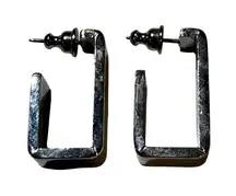Womens Silver Tone Geometric Square Hoop Stud Earrings
