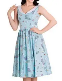 Hell Bunny Pinup Retro Sea Horse Blue Bow Dress size medium