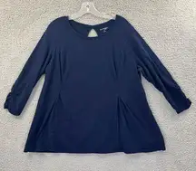 Kim Rogers Curvy 3/4 Sleeve Round Neck Basic Top Navy Blue Women's 1X