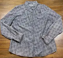 Adiktd Women’s Grey Plaid Pearl Snap Western Size L Rhinestone Embroidered Shirt