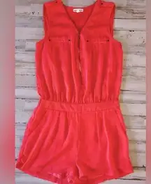 Miss Avenue coral pocketed romper with zip collar size medium has belt loops