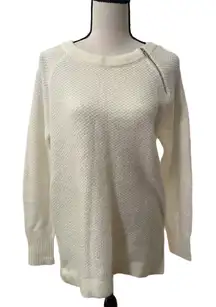 Abercrombie & Fitch Crewneck Knit Sweater | Zip Shoulder Cream NWT