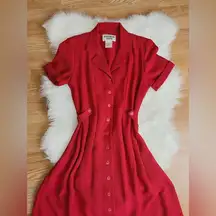 Vintage Plaza South Red Button Front Fit & Flare Midi Dress pin up hollywood