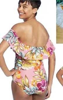 Kona Sol Women's Off The Shoulder Flounce High Coverage One Piece Swimsuit