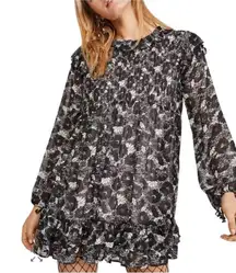 Free People These Dreams Ruffled Floral Mini Dress - XS