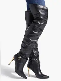 Shoedazzle Women’s Marcey Heeled Tall Boot in black size 9