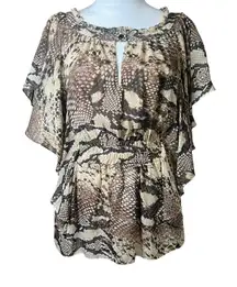 VTG Y2K Marc Bouwer Chiffon Flutter Sleeve Snake Print Top Mob Wife Glam Size S