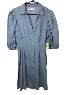 Tinsel Balloon-Sleeve Button-Front Denim Shirtdress NWT