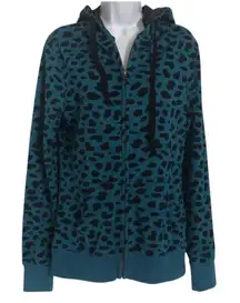 Threads 4 Thought organic sustainable teal hoodie womens size L animal print