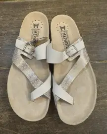 Mephisto Nalia Leather Sandals Buckle Zebra Print Size 38 US 8 White Silver