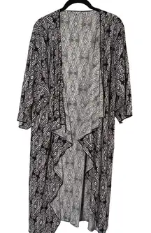 Simply‎ Comfortable Women's Black White Geometric Duster Kimono Size L