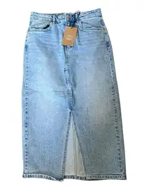 VERO MODA Women's Denim Maxi Skirt Light Wash Blue Midi Slit Recycled Cotton M