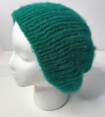 VTG Aris USA Made Knit Beanie Hat Acrylic Fiber‎ Emerald Green Teal Slouchy Boho