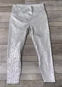 Fabletics Power Hold Metallic Silver Leggings