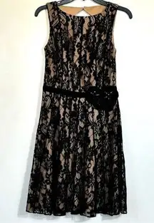 Miss Sixty Fit & Flare Black & Nude Lace Sleeveless Dress Size 2