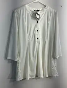 Womans R & B Collection Pullover Blouse Swing XL White Lined 1/4 Button Down NWT