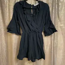 Abercrombie & Fitch Womens Small Black Wrap Lace Detail Romper One Piece Pockets