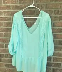 Lily Star Green Peplum Blouse with 3/4 Sleeves