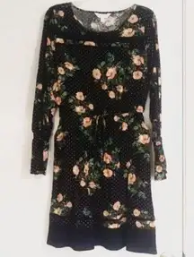 Lauren Conrad Black Floral & Polka Dot Long Sleeve Dress