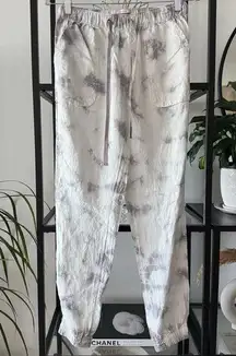 Rachel Zoe White Grey Tie Dye 100% Linen High Rise Lightweight Jogger Pants XS