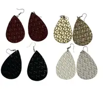 Teardrop Faux Leather Weave Pattern Earrings Set 4 Colors