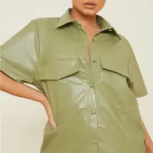 Green Faux Leather Button-Up Shirt