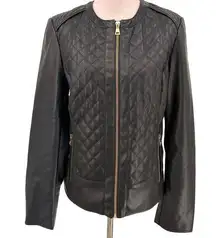 Cole Haan Black Collarless Quilted Faux Leather Jacket Size Medium