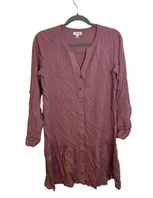 Eyeshadow Mauve Button Front Ruffle Hem Shirt Dress