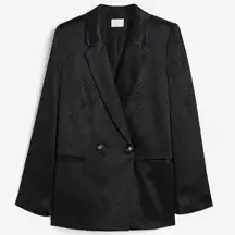 H&M Black Double Breasted Reptile Jacquard Satin Blazer Medium Tailored Business