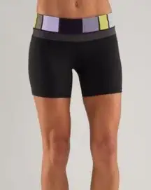 Lululemon Groove II Reversible Shorts in Black / Colorblock Neon Stripes Size 6