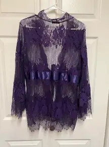 Aubergine Lace Kimono Robe