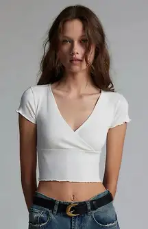 BDG Urban Outfitters NWOT Madi Ribbed Surplice Short Sleeve Tee see flaw** XL