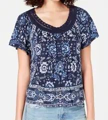 Lucky Brand cotton blend‎ boho print crochet neck top size XS BIN F