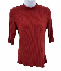 Living Doll Red Mock Neck Ribbed Knit Top L