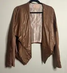 Gibson Latimer Brown Open Front Handkerchief Hem Moto Grunge Jacket biker