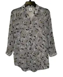 CAbi Blouse Size XS Gray Multi Floral Pattern‎ Womens Sheer Button Up Polyester