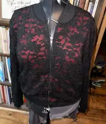 Lularoe red and black lace elegant M bomber jacket