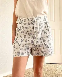 Cider  White & Blue Pleated Belted Shorts