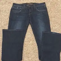 Frankie B. Blue and Red Designer Jeans with Embroidery