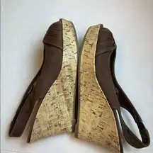 American Eagle Brown Sling Back Cork Wedges with Open Toe Sandals  A196