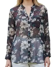 KUT FROM THE KLOTH Women's Sheer Chiffon Floral‎ Button Down Blouse EUC Small