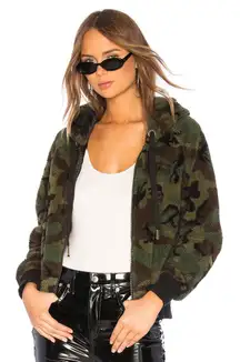 Pam and Gela Faux Sherpa Zip Hoodie in Army Camo