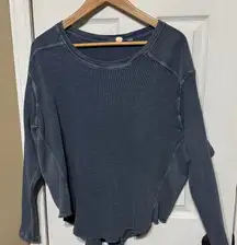 FP ONE Blue Waffle Knit Long Sleeve Top Gauze Elbows Size Small