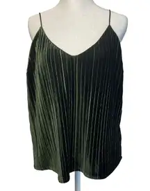 Line and Dot  Pleated Velvet Mabelle Camisole VNeck Tank Top Dark Green Size Medium