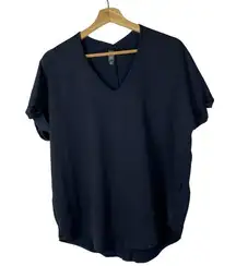 Alya Navy Blue V-Neck Short Sleeve Blouse S