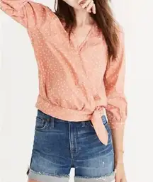 Madewell Coral Orange Peach Wrap Scattered Star Blouse Top Size L G7804
