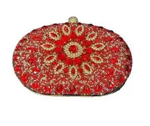 RAMLA Handmade Red and Clear Crystal Embellished Convertible Bag NEW