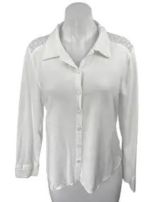 Lulus Women's White Long Sleeve Eyelet Lace Button Up Blouse Shirt Top Size M