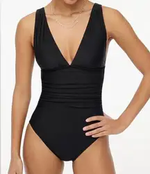 J. Crew Womens Black V-neck ruched one-piece swimsuit