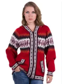 Gamboa 100% Alpaca Wool Zip Women’s S/M Cardigan Hooded Sweater Red Soft‎